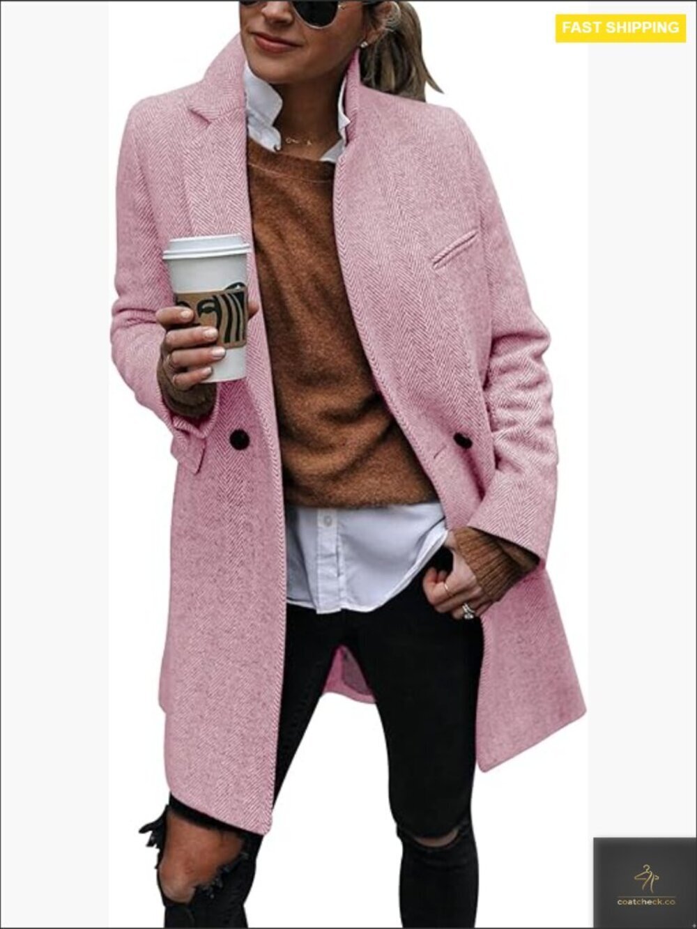 Notch Lapel Double Breasted Trench Coat Peacoat Long Blazer Jacket Classic